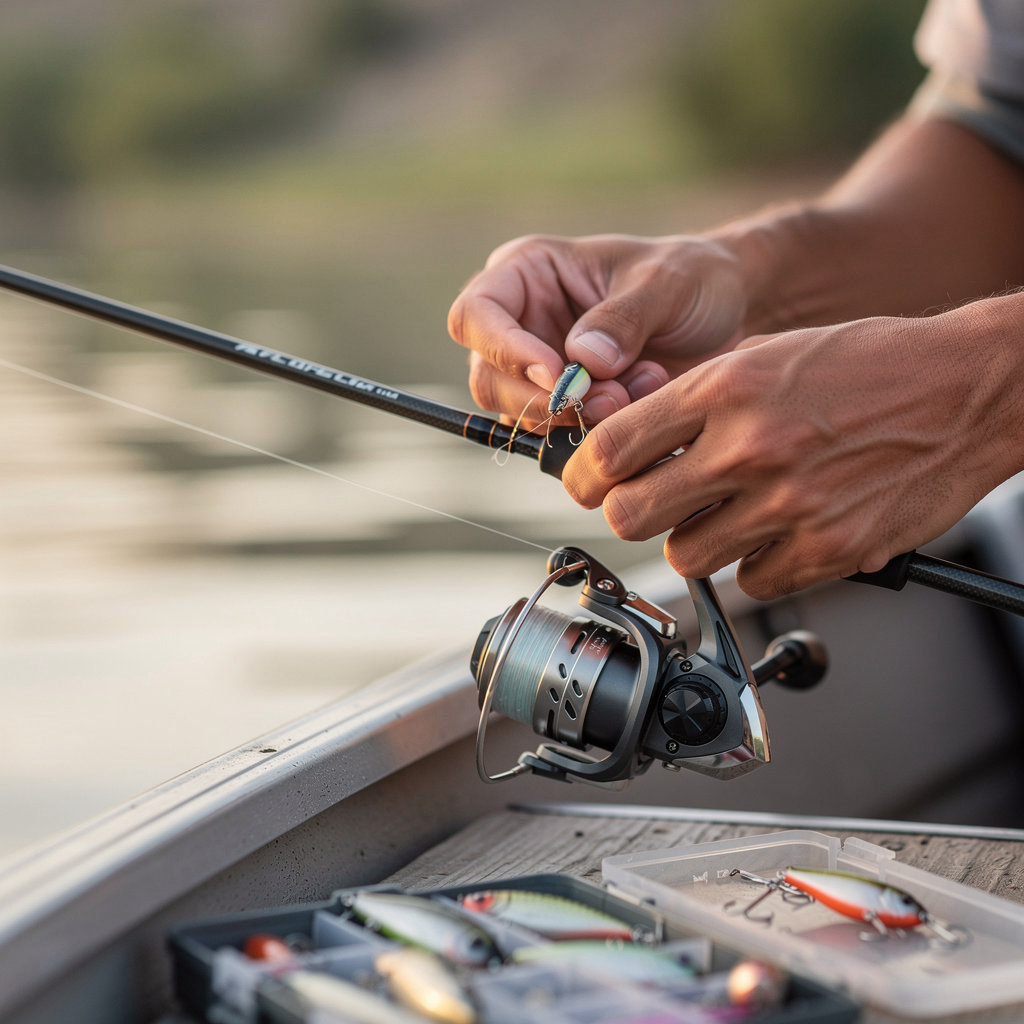 Cachuma Lake Recreation Area angler fishing from a boat on the scenic lake in Santa Barbara County